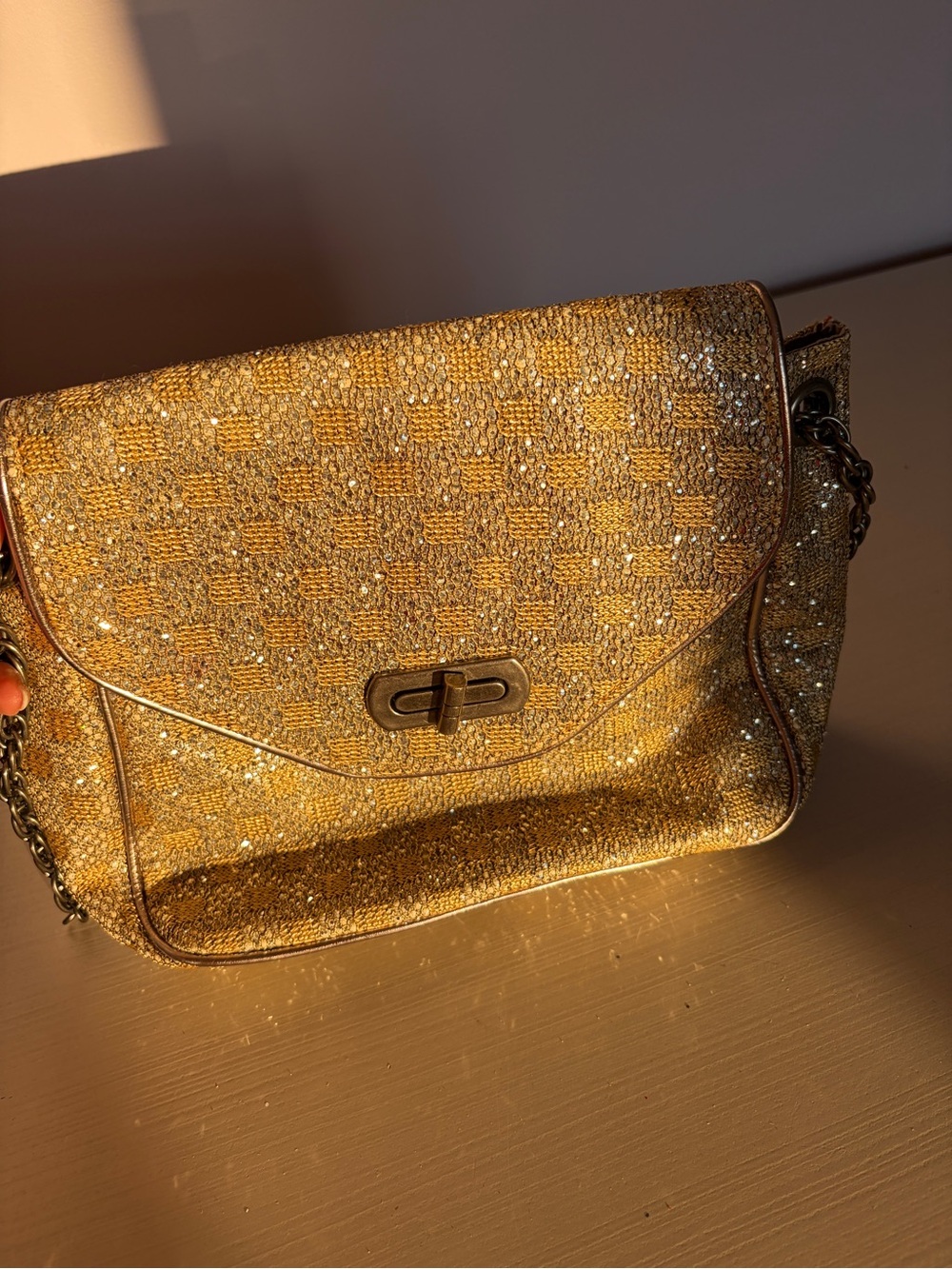 Forever21 Gold Sparkle Shoulder Bag with Chain Strap